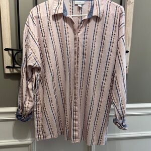 J. Jill Pink and Blue Striped Shirt L Cotton